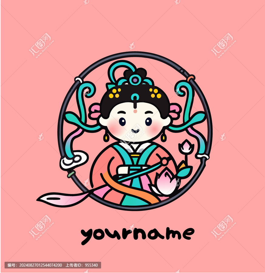 卡通嫦娥圓形鏤空國(guó)潮手繪插畫