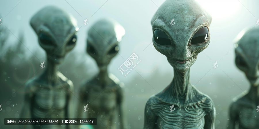 灰皮膚大眼睛外星人站在霧中