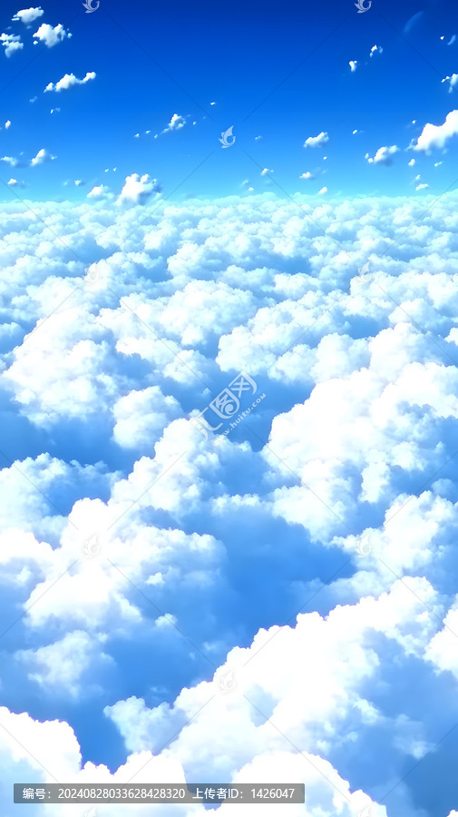 藍天白云的云層上空