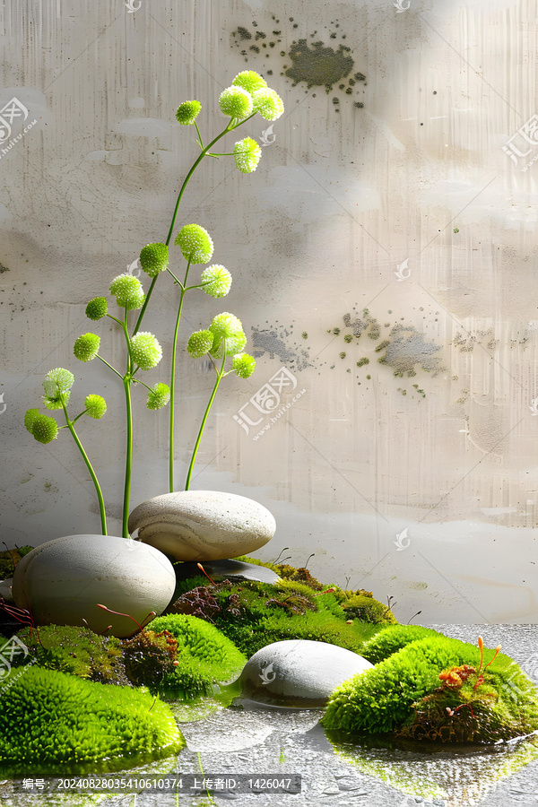 禪意花園石頭苔蘚