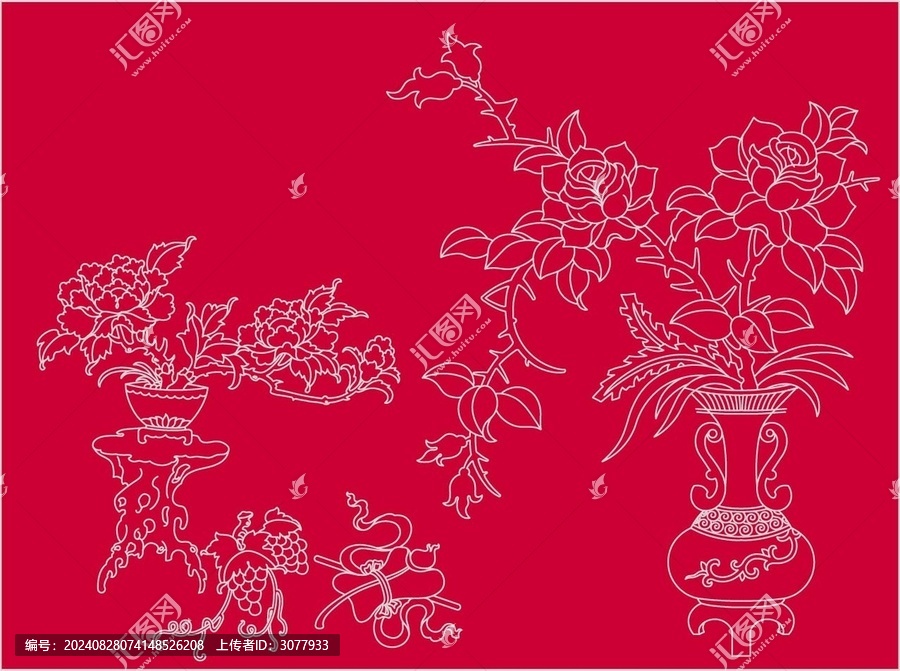 古代花瓶白描圖
