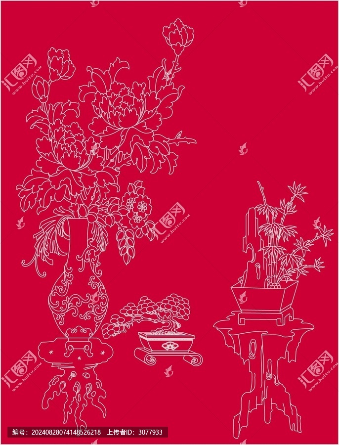 古風(fēng)牡丹竹子花盆羅漢松