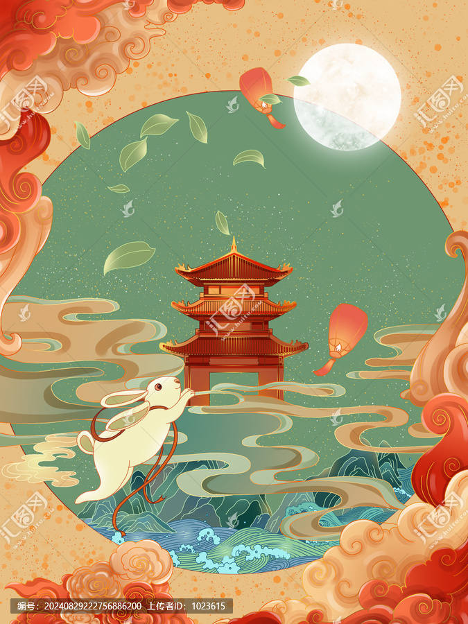 中秋節(jié)日祝福場景插畫