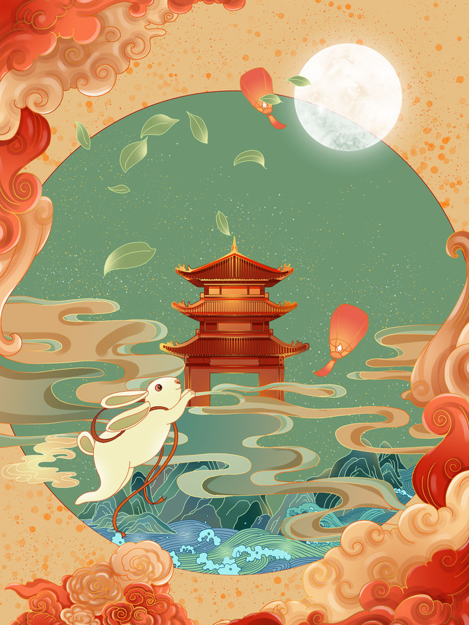 中秋節(jié)日祝福場景插畫