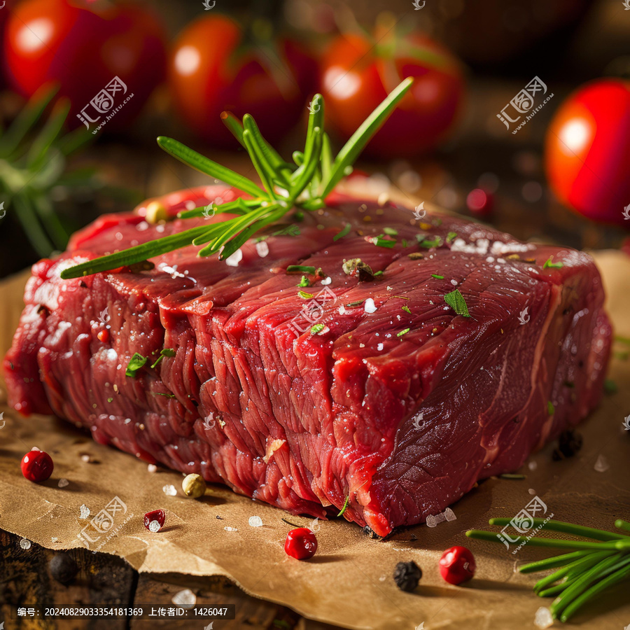 新鮮牛里脊肉配迷迭香和香料