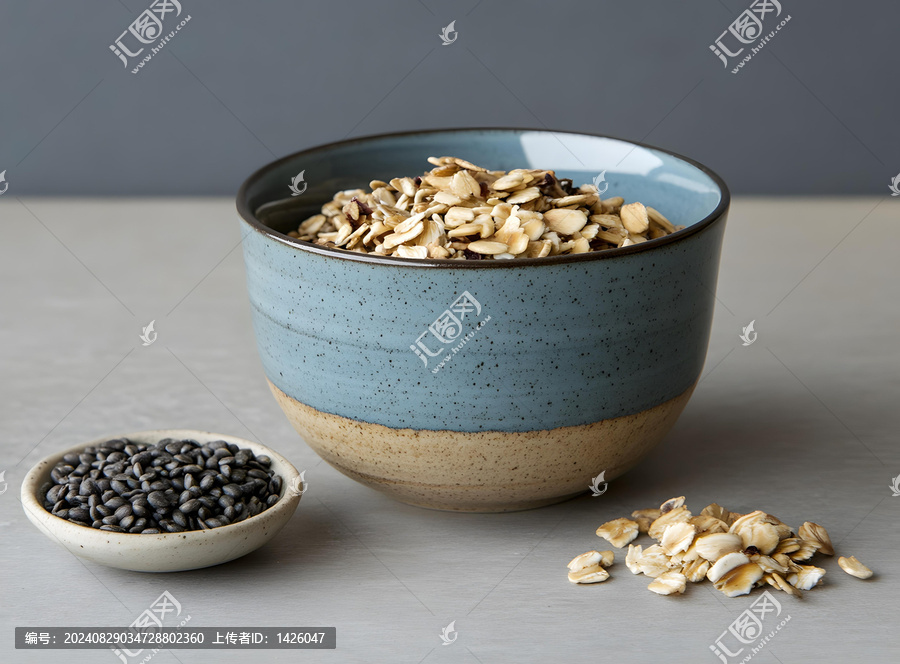 灰色陶瓷碗里的燕麥片