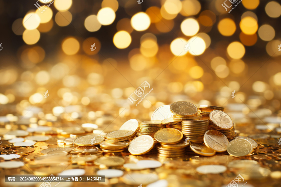 金幣堆積背景燈光璀璨