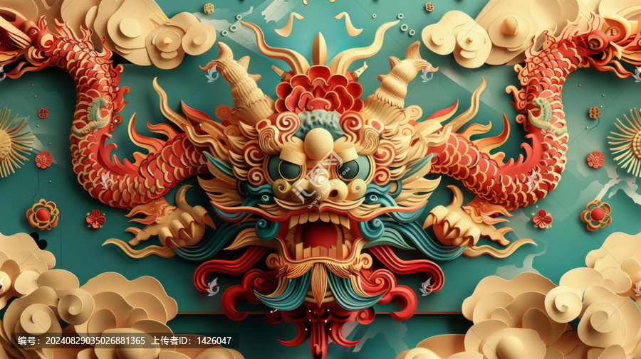 風(fēng)格的中國龍色彩鮮艷細節(jié)精致