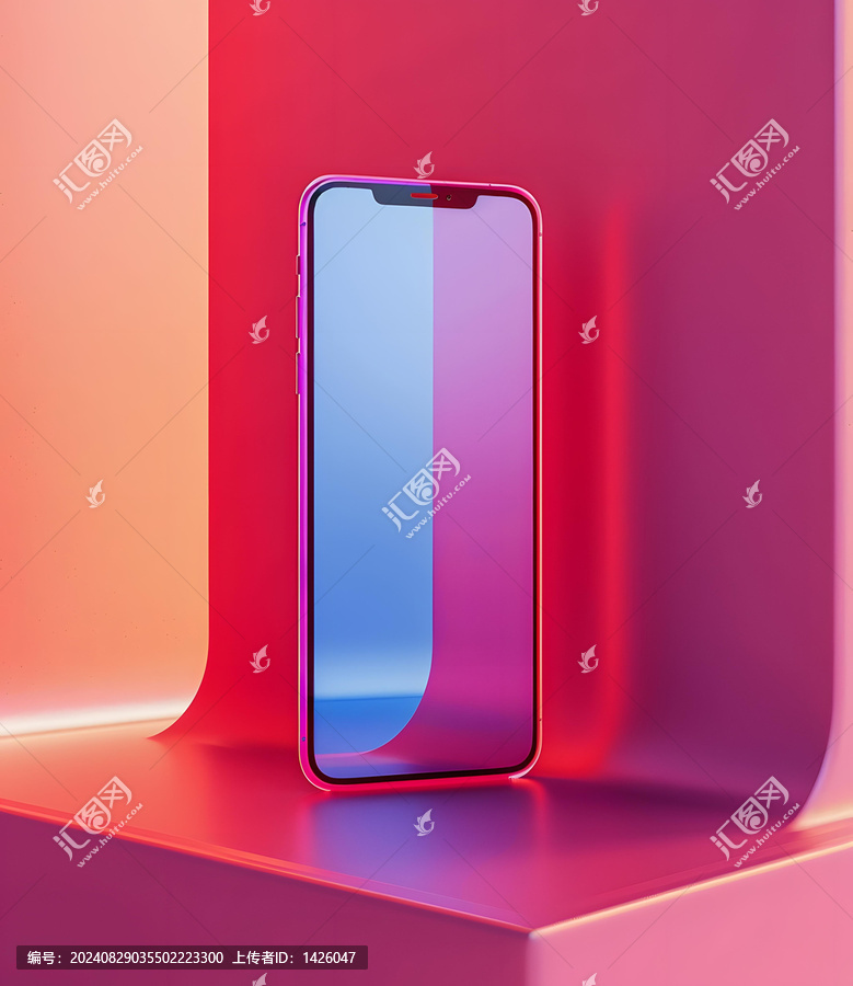 抽象背景上的現(xiàn)代粉色手機(jī)模型