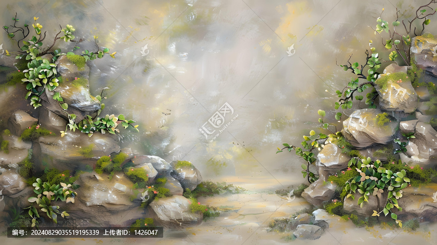 夢幻自然背景石頭藤蔓