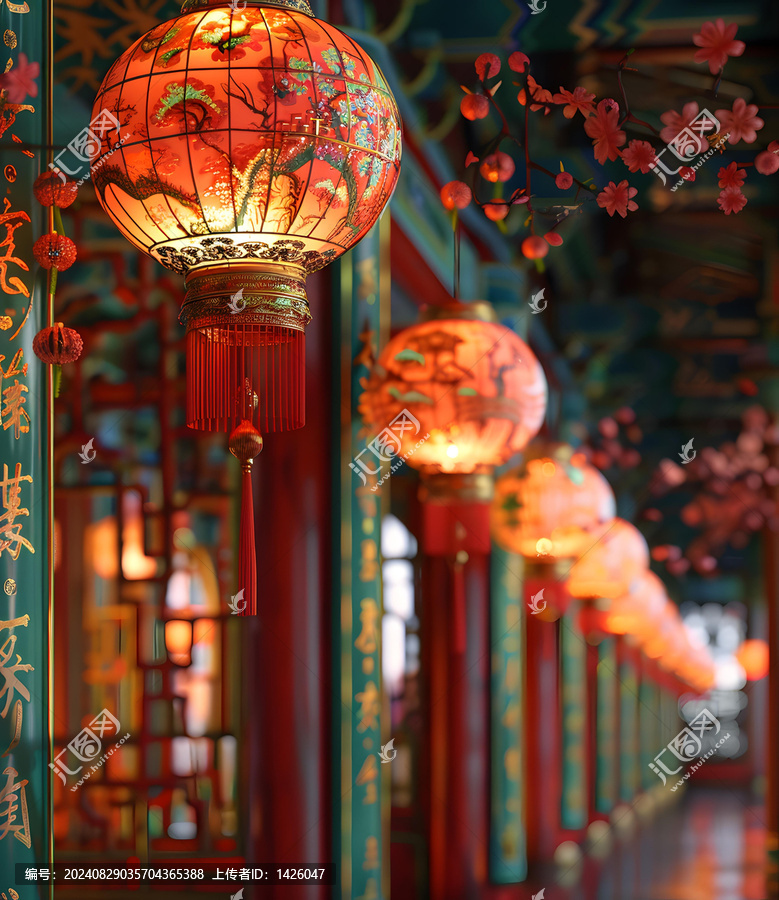 紅燈籠高高掛起，烘托出節(jié)日的氣氛