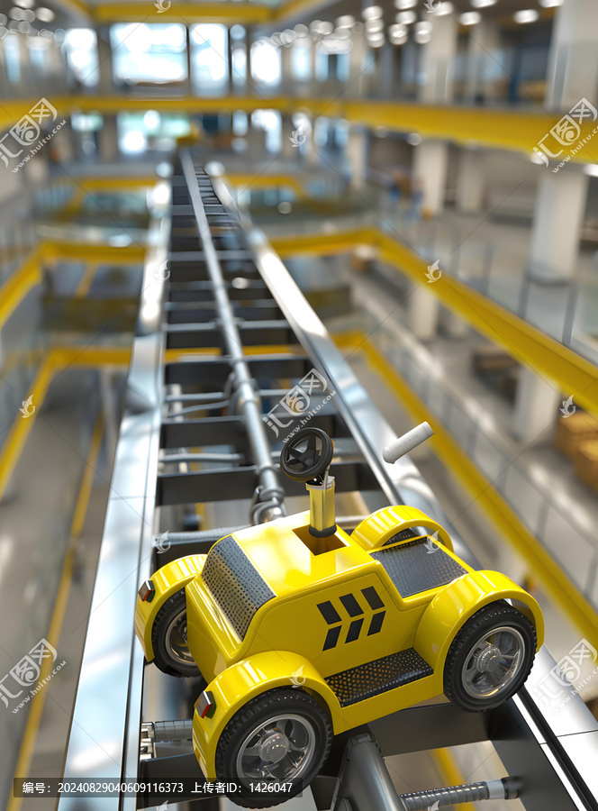 工業(yè)場景中黃色玩具小車軌道