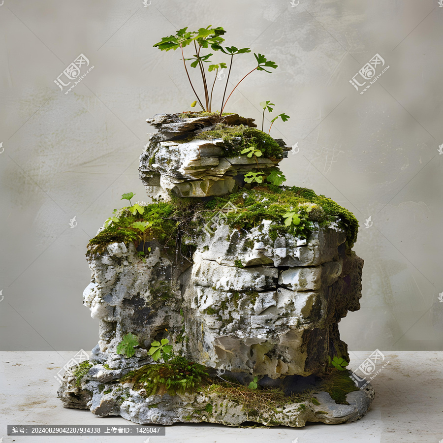 石頭和苔蘚盆景樹