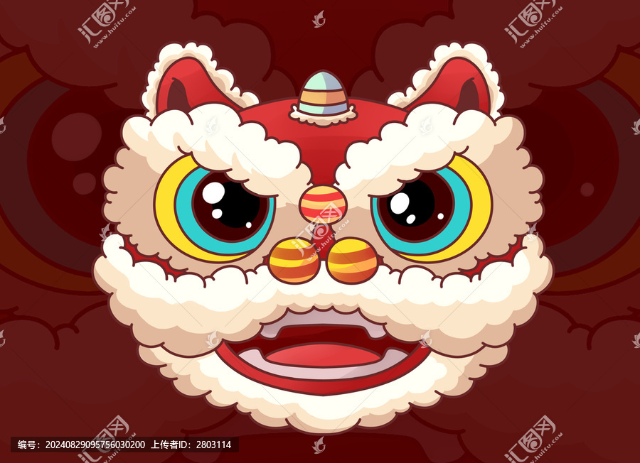 卡通舞獅頭國潮醒獅帽手繪素材
