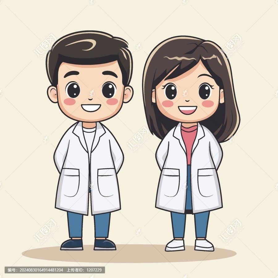 卡通男醫(yī)生女醫(yī)生形象插畫