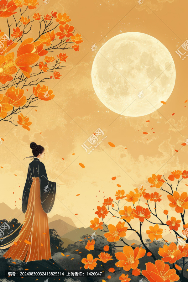 漢服女子賞月