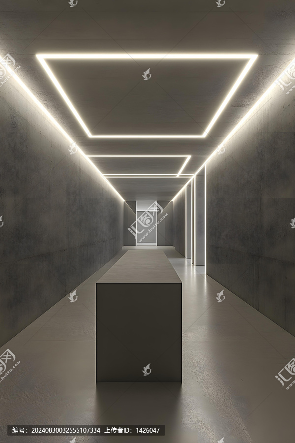 極簡風(fēng)格的混凝土走廊線性燈