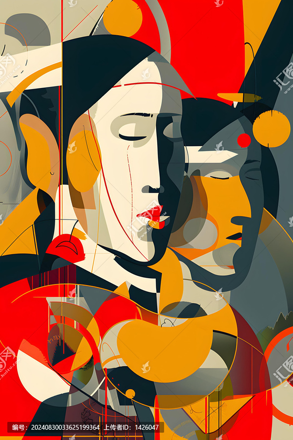 紅黃藍(lán)抽象藝術(shù)中的兩張臉