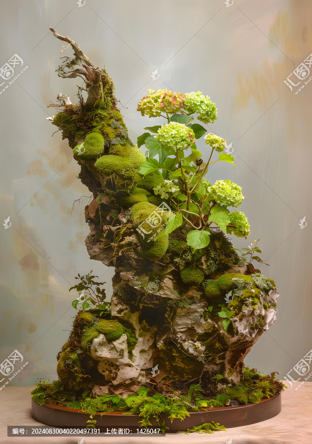 青苔覆蓋的巖石和樹木特寫