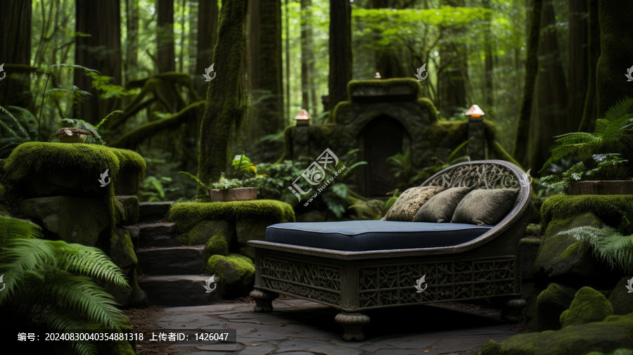 一張長(zhǎng)滿(mǎn)青苔的綠色魔法森林床
