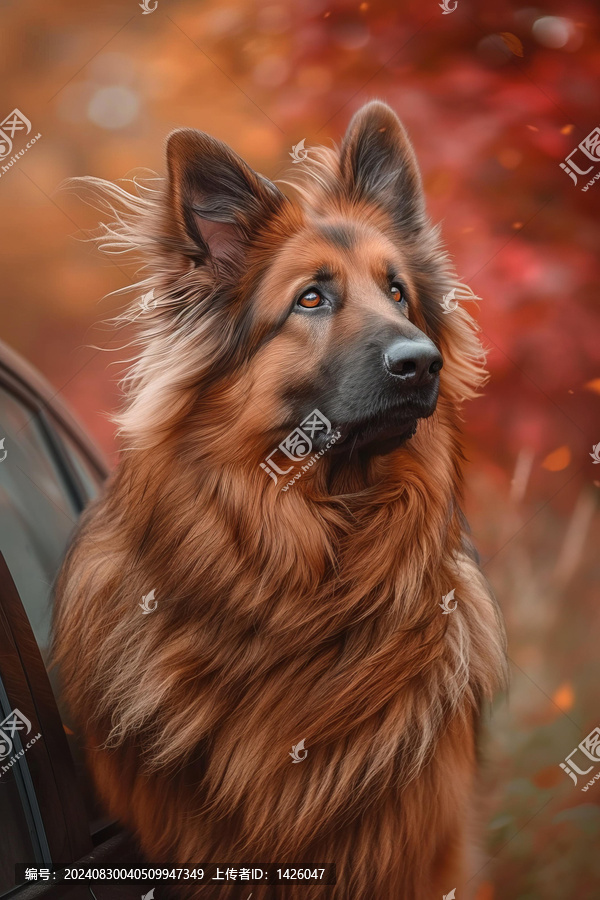 一只德國(guó)牧羊犬在車?yán)锾魍巴? title=