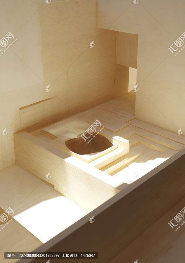 極簡(jiǎn)主義木制建筑模型水景