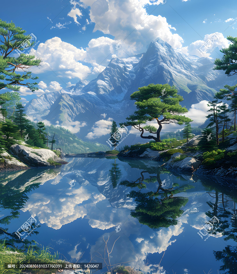 奇幻森林中的湖泊