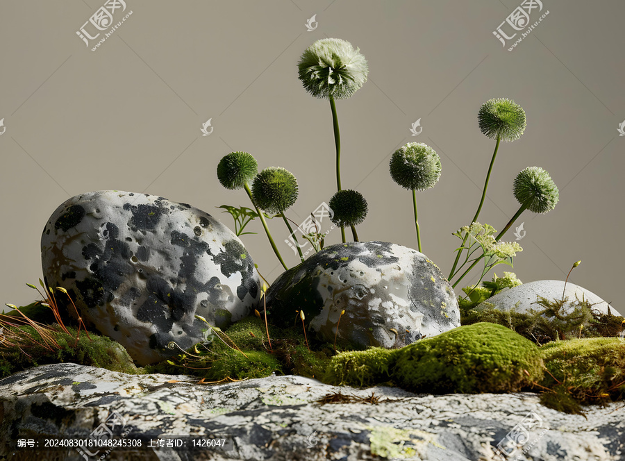 石頭苔蘚上的綠色花卉