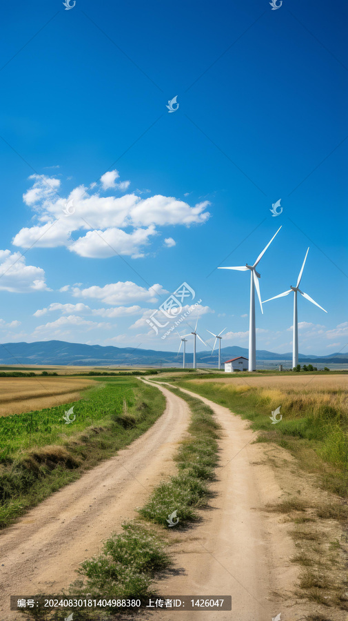 風力發(fā)電機矗立在田野上