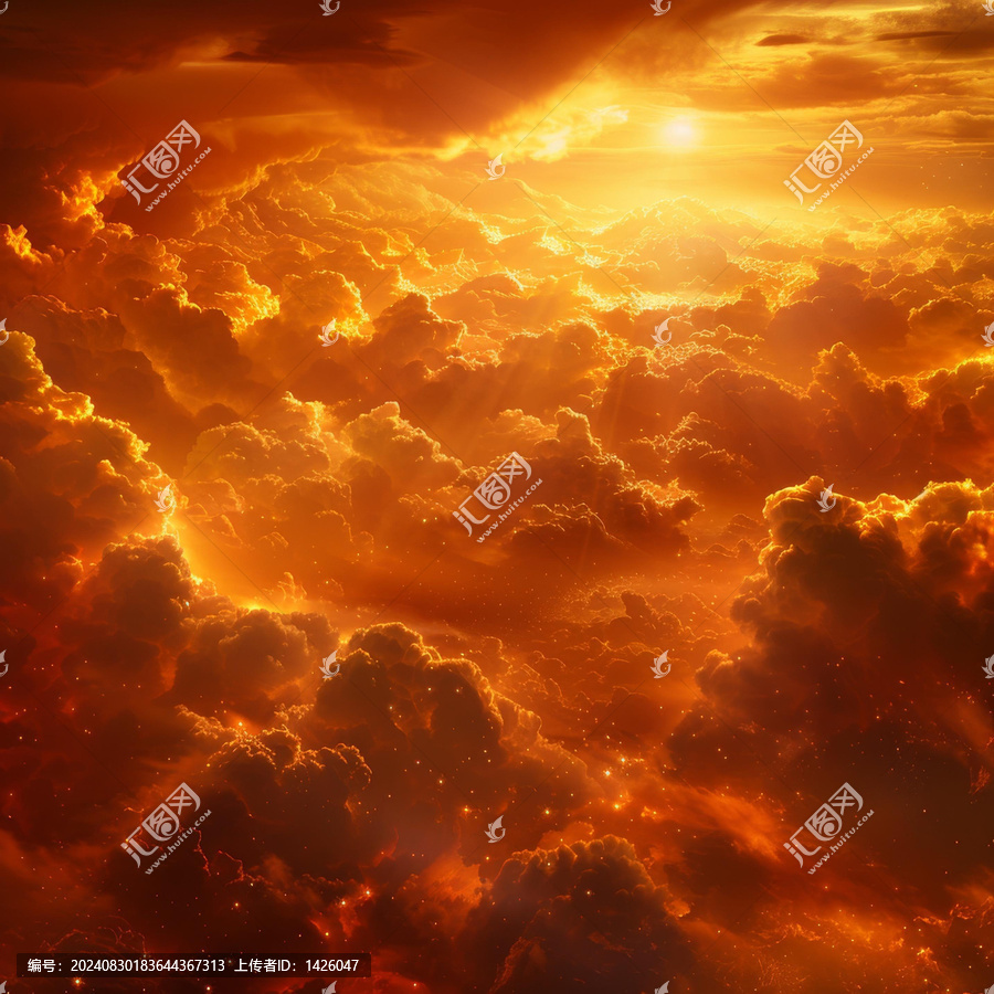 金黃色的云彩和明亮的太陽(yáng)光線的天堂云彩