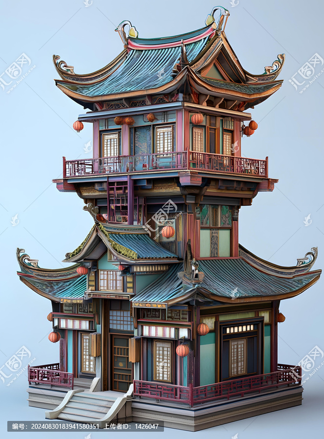 傳統(tǒng)中國風(fēng)格建筑3D模型渲染