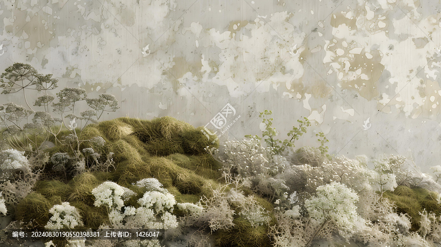 抽象草地山丘與斑駁墻壁