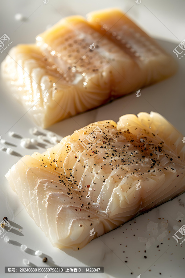 新鮮鱈魚片，佐以鹽和胡椒，準(zhǔn)備烹飪