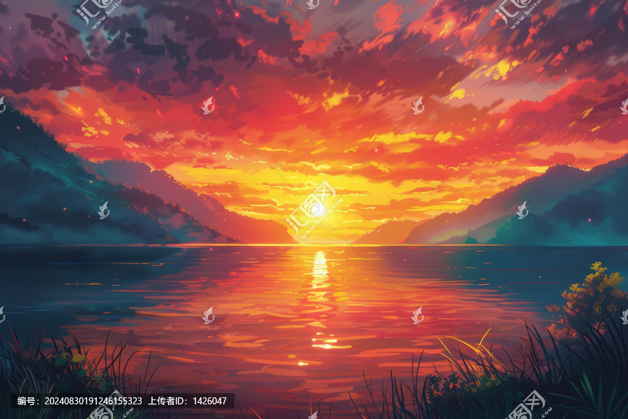 夕陽下的湖泊