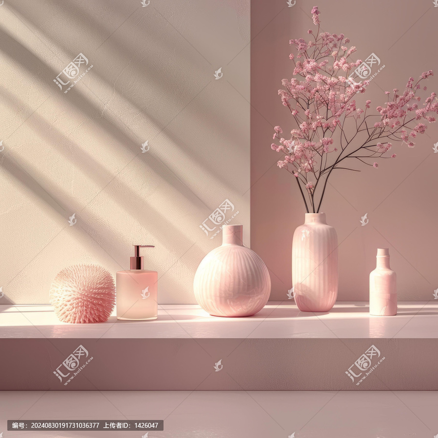 粉色的花瓶和鮮花