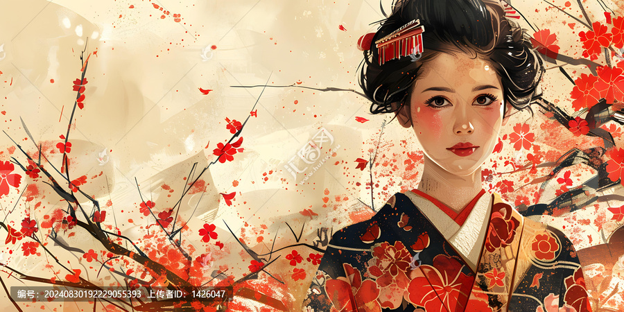 一個身穿和服的日本女人的插圖