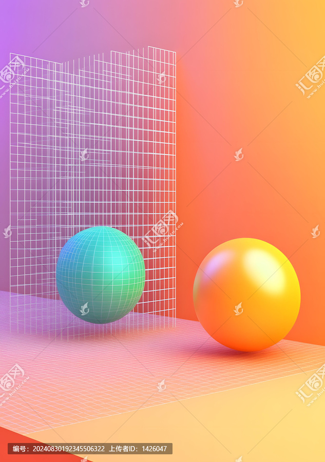 球體和網(wǎng)格的抽象3D渲染