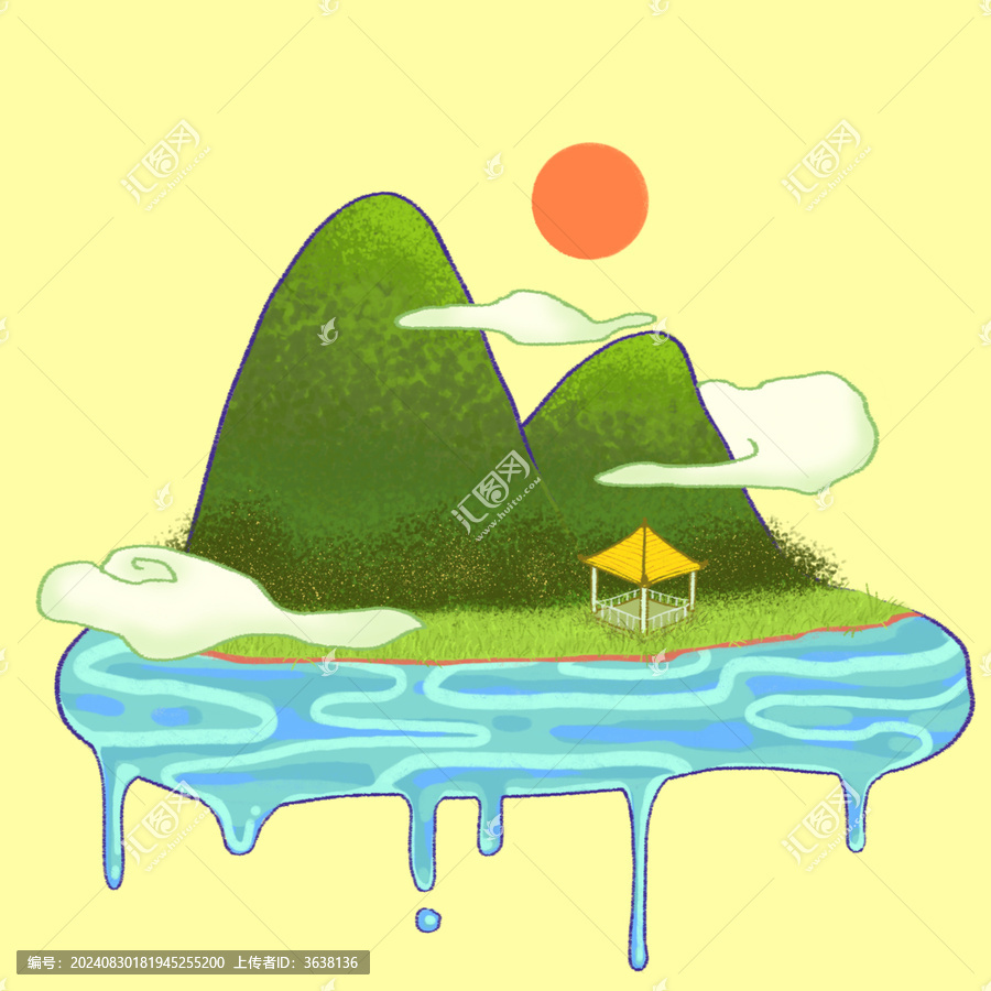 山水自然風(fēng)景手繪風(fēng)格插畫