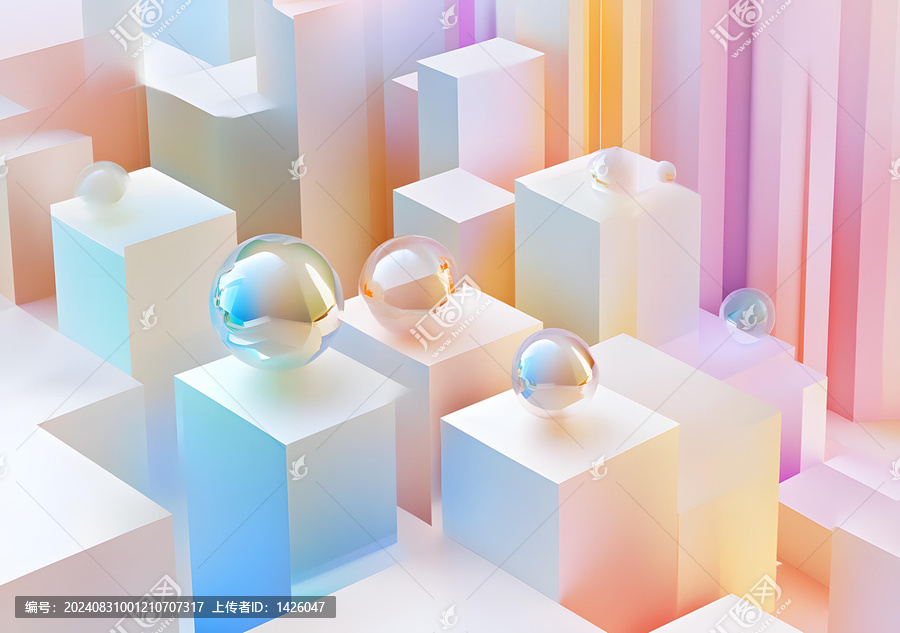 彩色幾何抽象圖形3D渲染