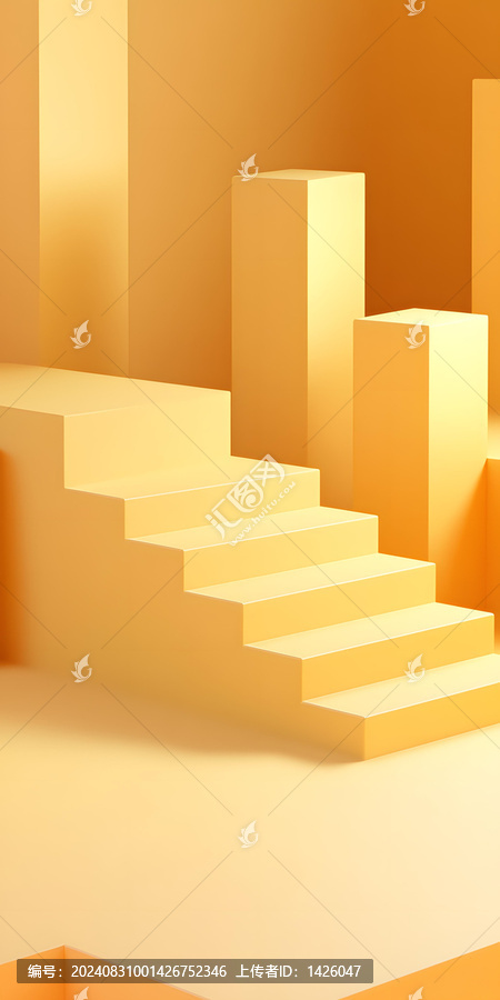 極簡(jiǎn)黃色階梯和平臺(tái)抽象背景