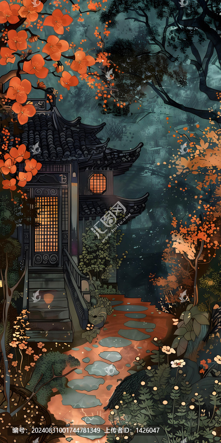 繁花盛開的中國傳統(tǒng)庭院建筑