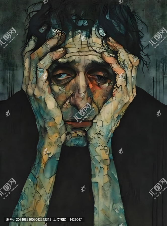 一個(gè)男人用手托著頭部的肖像