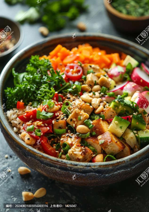 純素食夏威夷碗配豆腐蔬菜和米飯