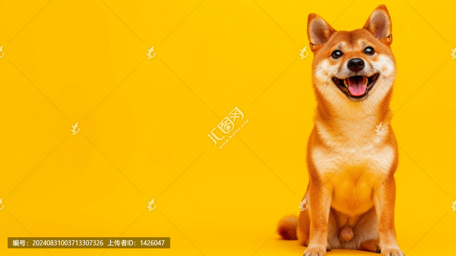 柴犬在黃色背景前的棚