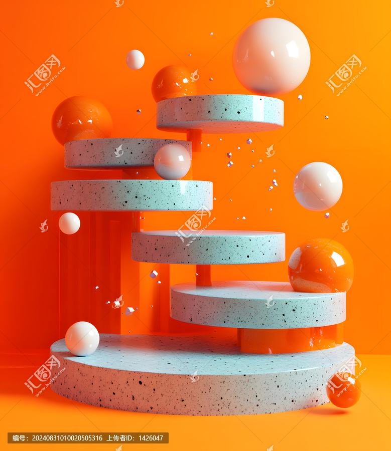 橙白幾何抽象3D渲染