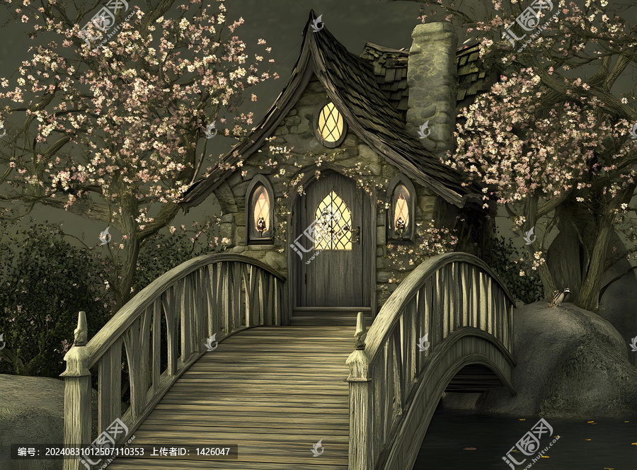 夢(mèng)幻森林中的石屋木橋