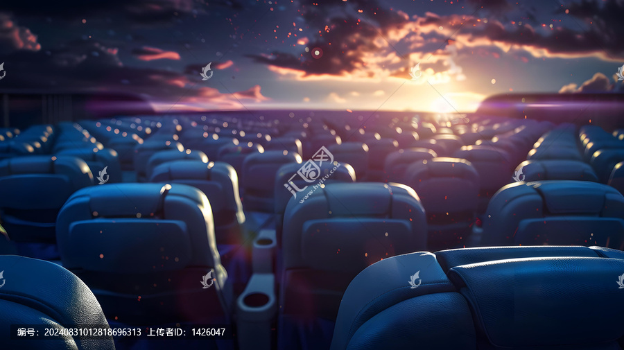 夕陽(yáng)下空蕩蕩的飛機(jī)座位