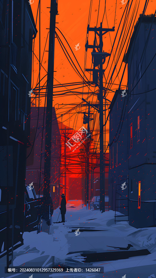 雪夜巷口剪影