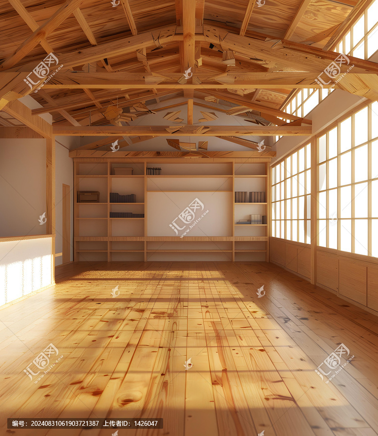 日式風格空房間木梁和地板