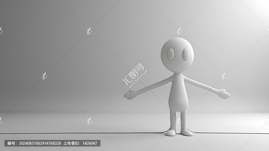 白色3D卡通人物張開雙臂站立